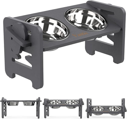 Vantic Elevated Dog Bowls, Adjustable Raised Dog Bowl Stand for Small Puppy and Cats, Sturdy Bamboo Pet Food Feeder with 2 Stainless Steel Dishes, Natural