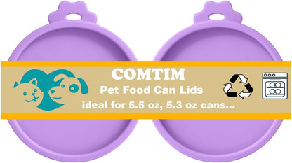 COMTIM Cat Food Can Covers Lids for 5.5 oz Cans, 2 Pack Silicone Cat Food Can Lids for 5.5 oz 5.3 oz Cans...Pet Food Can Covers Reusable Can Toppers Savers for Wet Food