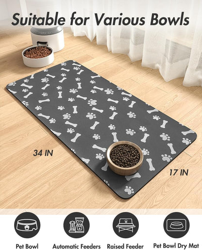 MontVoo Dog Food Mat-Pet Feeding Mat for Food and Water-No Stains Quick Dry Dispenser Cat Bowl Mat for Messy Drinkers(12"x19" Dark Grey)