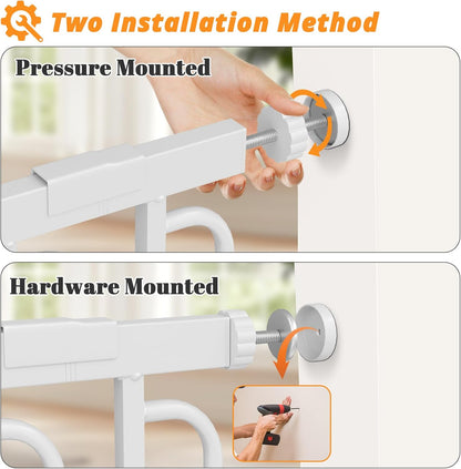 Extra Wide Baby Gate with Door 53.4-62 Inch Pressure Mounted, Auto Close Child Baby Gates for Doorways No Drill, Walk Through Dog Gate Indoor for The House, White