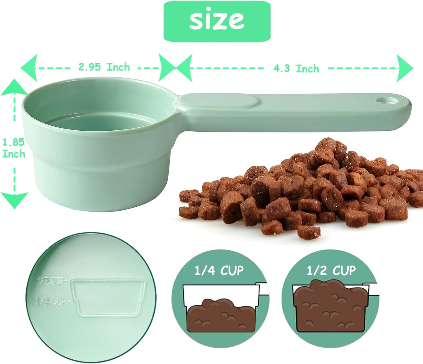 Joyinjojo Dog Food Scoop 1 Cup 1/2 Cup - Melamine Dog Food Measuring Cup, Pet Food Scoop for Dog Cat...Comfortable Long Handle for Easy to Scoop Food