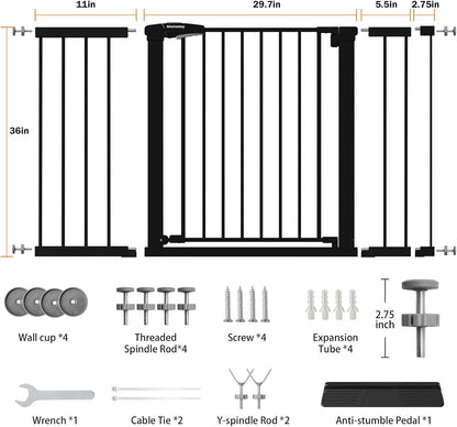 Mumeasy Baby Gate Extra Wide, 29.7-51'' Pressure Mounted Dog Gate with Walk Thru Door, Auto Close Pet Gate for House, Stairs, Doorways,Black