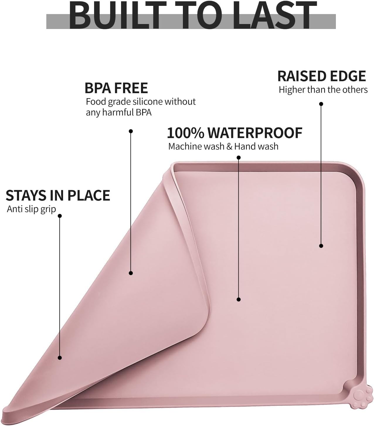 Reopet Waterproof Pet Feeding Mat, Non-Slip Silicone Placemats for Dog Cat Food and Water Bowl, High Raised Edges to Prevent Spills and Protect Floors