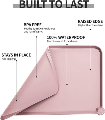 Reopet Waterproof Pet Feeding Mat, Non-Slip Silicone Placemats for Dog Cat Food and Water Bowl, High Raised Edges to Prevent Spills and Protect Floors