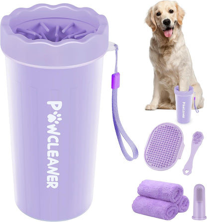 Professional 7 in 1 Dog Paw Cleaner for Dogs & Cats - Includes 1 Portable Paw Washer, 1 Bath Brush, 2 Dog Toothbrushes and 3 Absorbent Towels Note: Fits Paws up to 2 Inches Wide (Small, Blue)