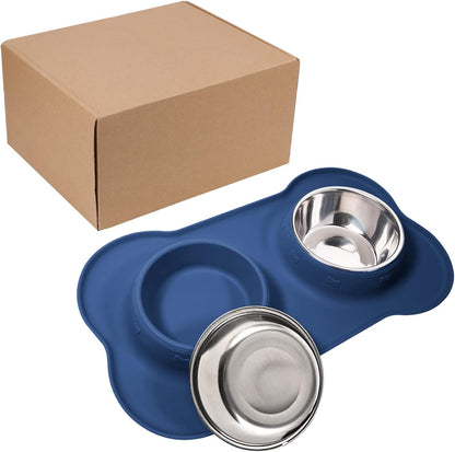 AsFrost Dog Food Bowls Stainless Steel & Water Dish with No-Spill and Non-Skid, Feeder Bowls with Dog Food Dish for Small Medium Large Size,Dogs,Cats,Puppy Pets, Black, 12oz