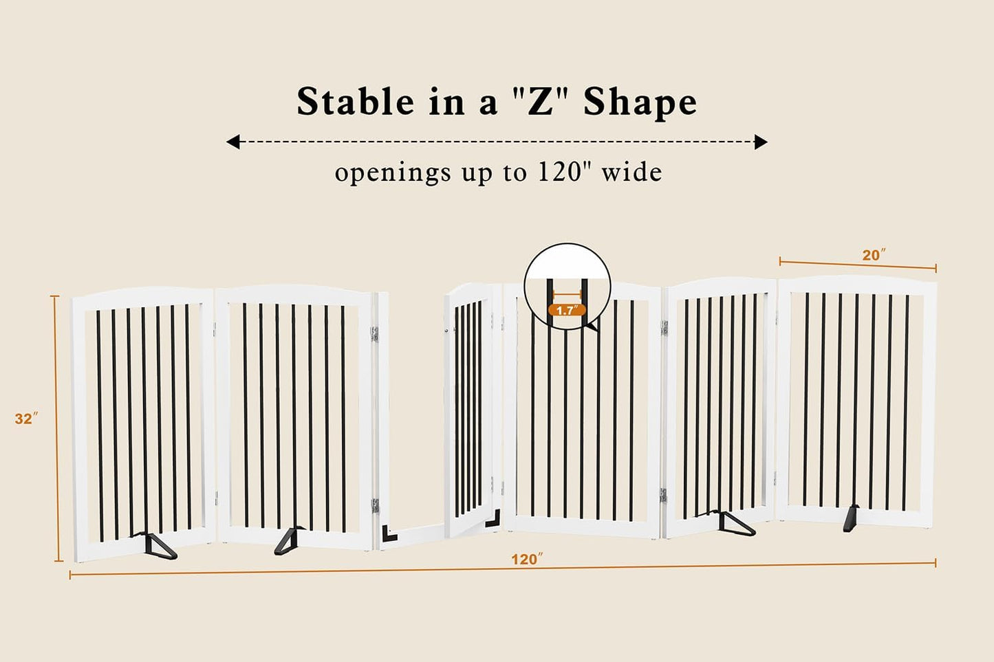 PUPETPO Freestanding Dog Gate with Door, Pet Gate for Stairs, 80 inch Wide Pet Barrier Indoor, Dog Fences Indoor, Support Feet Included, 4 Panels, 24" Tall, Dark Brown