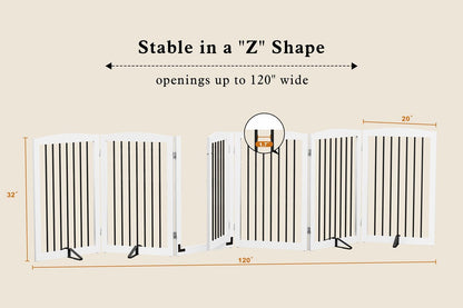 PUPETPO Freestanding Dog Gate with Door, Pet Gate for Stairs, 80 inch Wide Pet Barrier Indoor, Dog Fences Indoor, Support Feet Included, 4 Panels, 24" Tall, Dark Brown