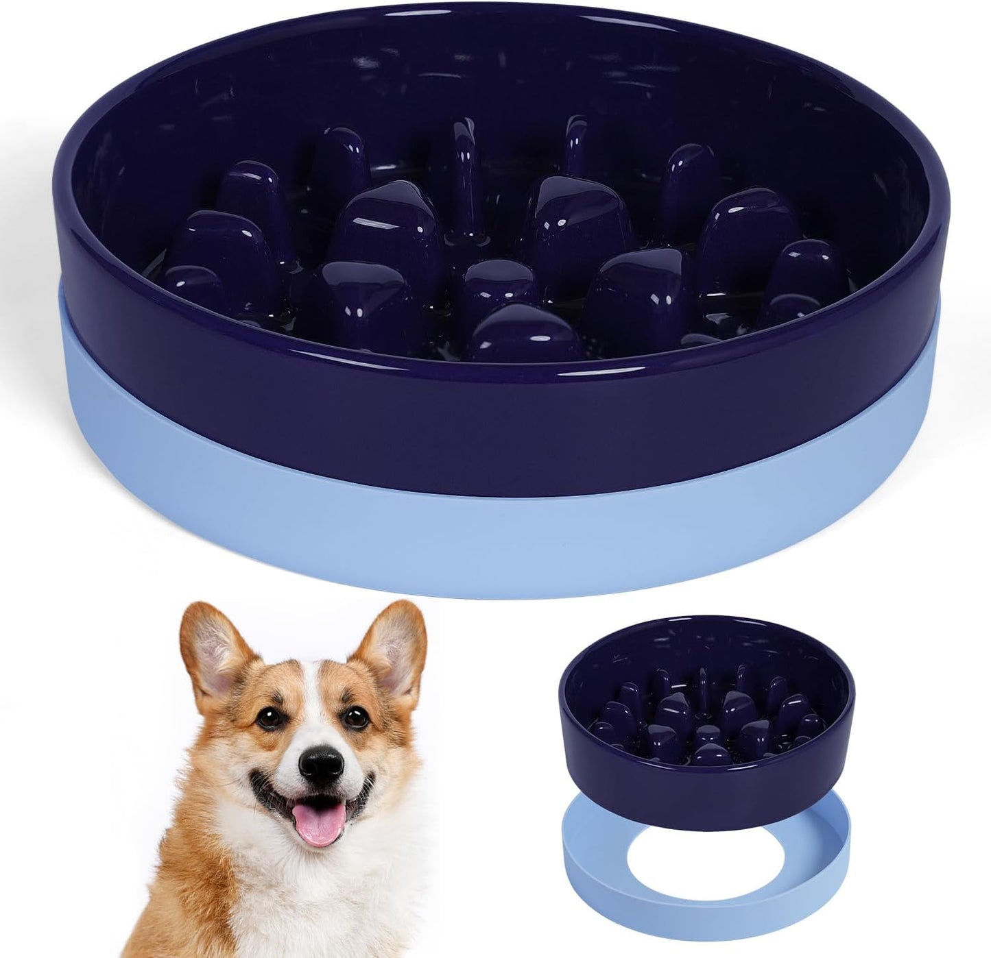Sted Ceramic Slow Feeder Dog Bowls for Medium Large Breed, Slow Feeding Dog Bowl, Dogs Food Bowls for Fast Eaters, Puzzle Dogs Food Bowl with Silicone Base, Maze Black