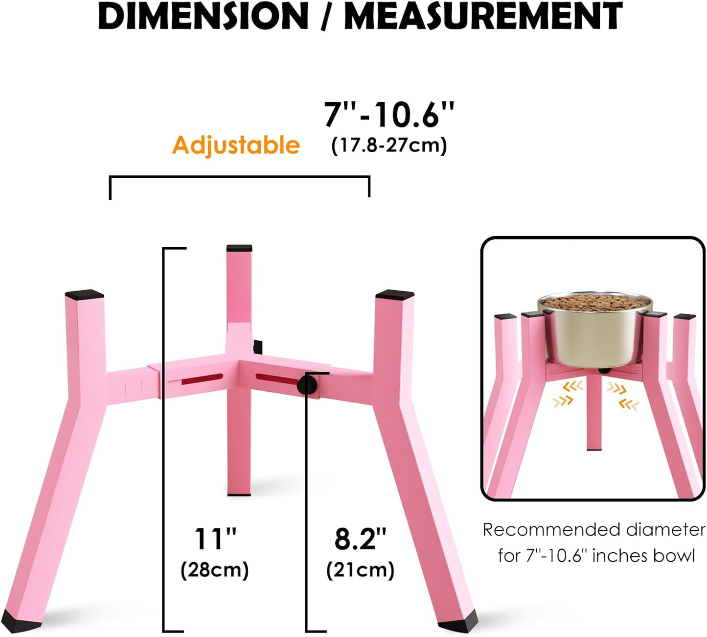 Dog Bowl Stand for Medium Large Dogs, Adjustable Width Elevated Dog Bowls 7-10.6", Raised Dog Food Water Bowls, 11 inch Tall Single Holder, Black,Bowl Not Included