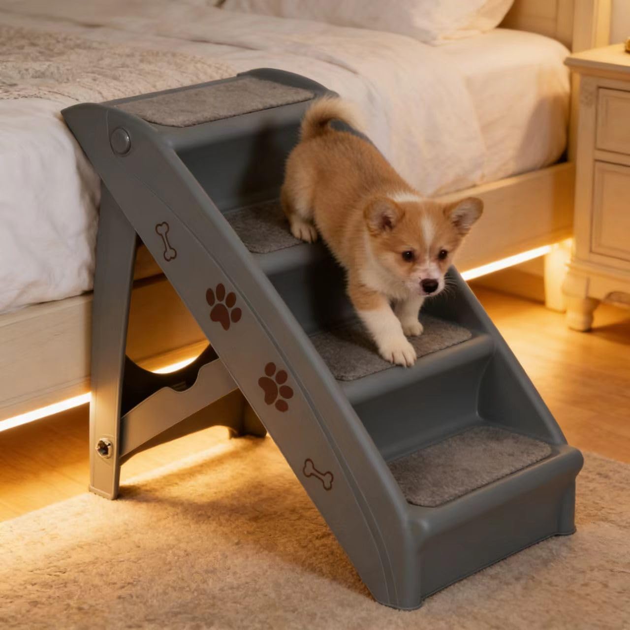 ZENY Folding Dog Stairs, Portable Indoor/Outdoor Pet Steps for Bed, Couch, Car, Pet Stairs for Small Pet Dog/Cat
