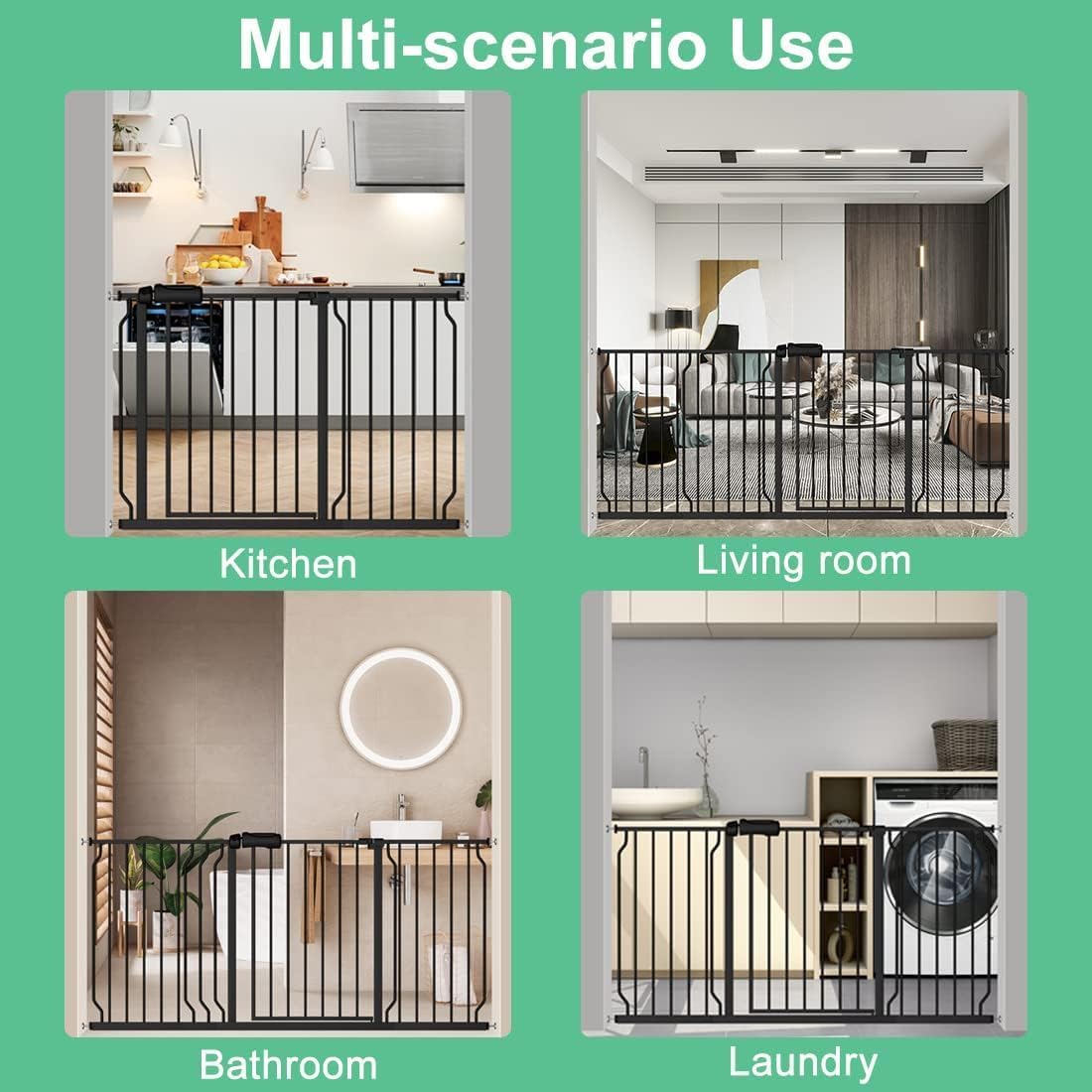 ALLAIBB Extra Wide Pressure Mounted Baby Gate Walk Through Child Kids Safety Toddler Tension White Long Large Pet Dog Gates with Extension for doorways Kitchen (57.48-62.20"/146-158cm, Black)