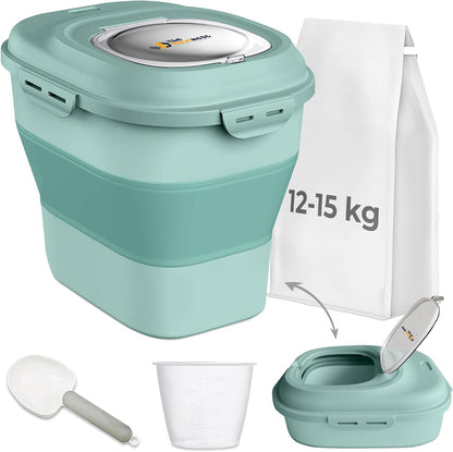 Dog Food Storage Container 30-35 lb, Airtight Collapsible Cute Dog Food Container with Wheels & Scoop, Stackable Pet Food Storage Container for Dog & Cat Food