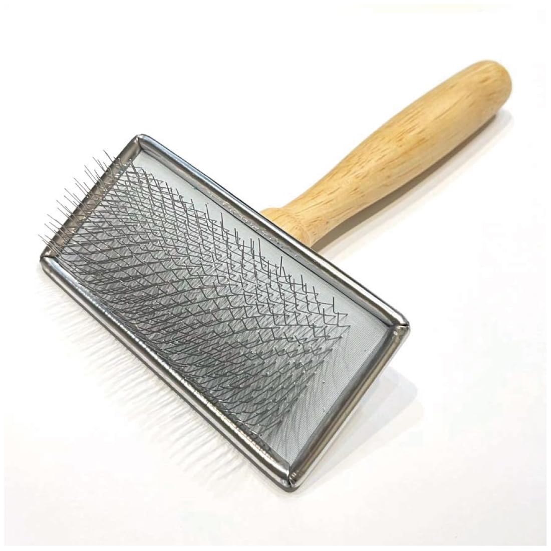 Pet Slicker Brush for Medium Dogs, Wooden Handle with Stainless Steel Soft Pins, Gently Remove Tangled, Loose Undercoat and Mats Hair, Pet Grooming Brush Tool (6.6")