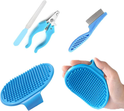 8PCS Dog Bath Supplies Set，Dog Washing Gloves，Shampoo Brush, Shedding Slicker Brush，Complete Pet Grooming Kit for Dog&Cat and Small Animal Grooming(8PCS-Bath-Pink)