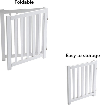 LZRS 2-Panel Wooden Free Standing Foldable Dog Gate Indoor – Solid Hardwood 24" High, Step-Over Safety Pet Gate for Doorways, Stairs & Small Spaces - Indoor Use, White