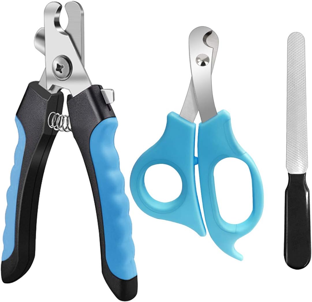 Pet Nail Clippers and Trimmers Set Safety Guard to Avoid Over Cutting Razor Sharp Blades Grooming Tool for All Small Large Dog Cat Red