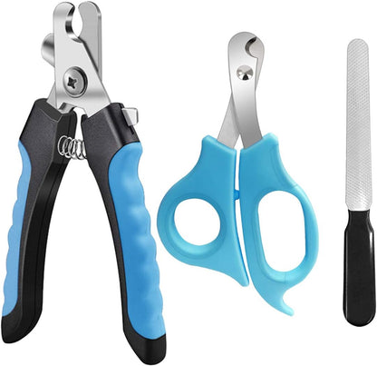Pet Nail Clippers and Trimmers Set Safety Guard to Avoid Over Cutting Razor Sharp Blades Grooming Tool for All Small Large Dog Cat Red