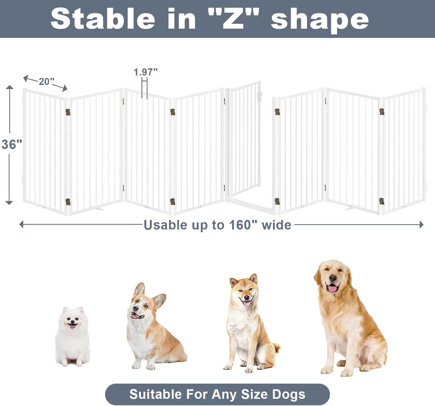 Metal Freestanding Dog Gates with Door for Outdoor Indoor,80'' Extra Wide 32'' Tall Free Standing Dog Gate for Doorways,Large Openings,Deck,Yard,Foldable Safety Pet Fence(Black,4 Panels)