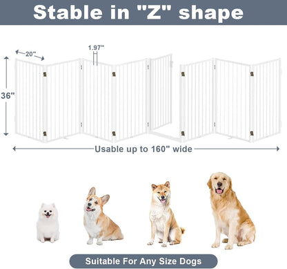 Metal Freestanding Dog Gates with Door for Outdoor Indoor,80'' Extra Wide 32'' Tall Free Standing Dog Gate for Doorways,Large Openings,Deck,Yard,Foldable Safety Pet Fence(Black,4 Panels)