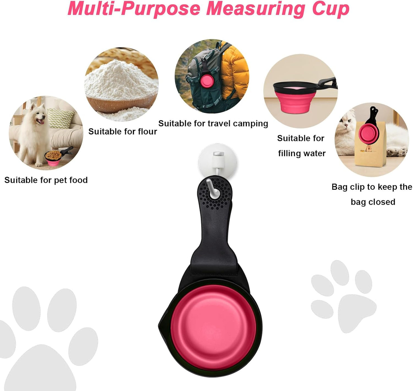 Collapsible Dog Food Scoop Foldable Pet Food Bag Clip 3 in 1 Multi-function Silicone Cat Food Measuring Cup Scoop Dog Food Scooper Pet Food Storage Clip (Green, 1 Cup Capacity(1 Pack))
