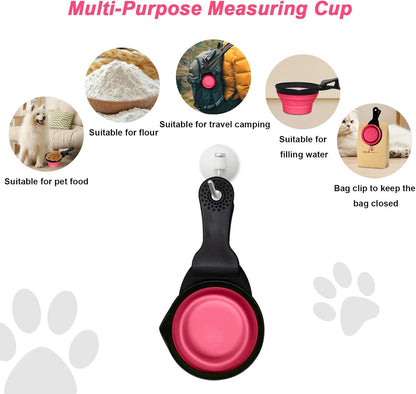 Collapsible Dog Food Scoop Foldable Pet Food Bag Clip 3 in 1 Multi-function Silicone Cat Food Measuring Cup Scoop Dog Food Scooper Pet Food Storage Clip (Green, 1 Cup Capacity(1 Pack))