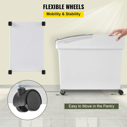 VEVOR Rice Storage Container, 4.5Gallon/20L Capacity Large Dog Food Dispenser Bin, Kitchen Ingredient Grain Cereal Flour Bin, Pet food Containers with Wheels, Measuring Cup, Airtight Lid, 1 Pack