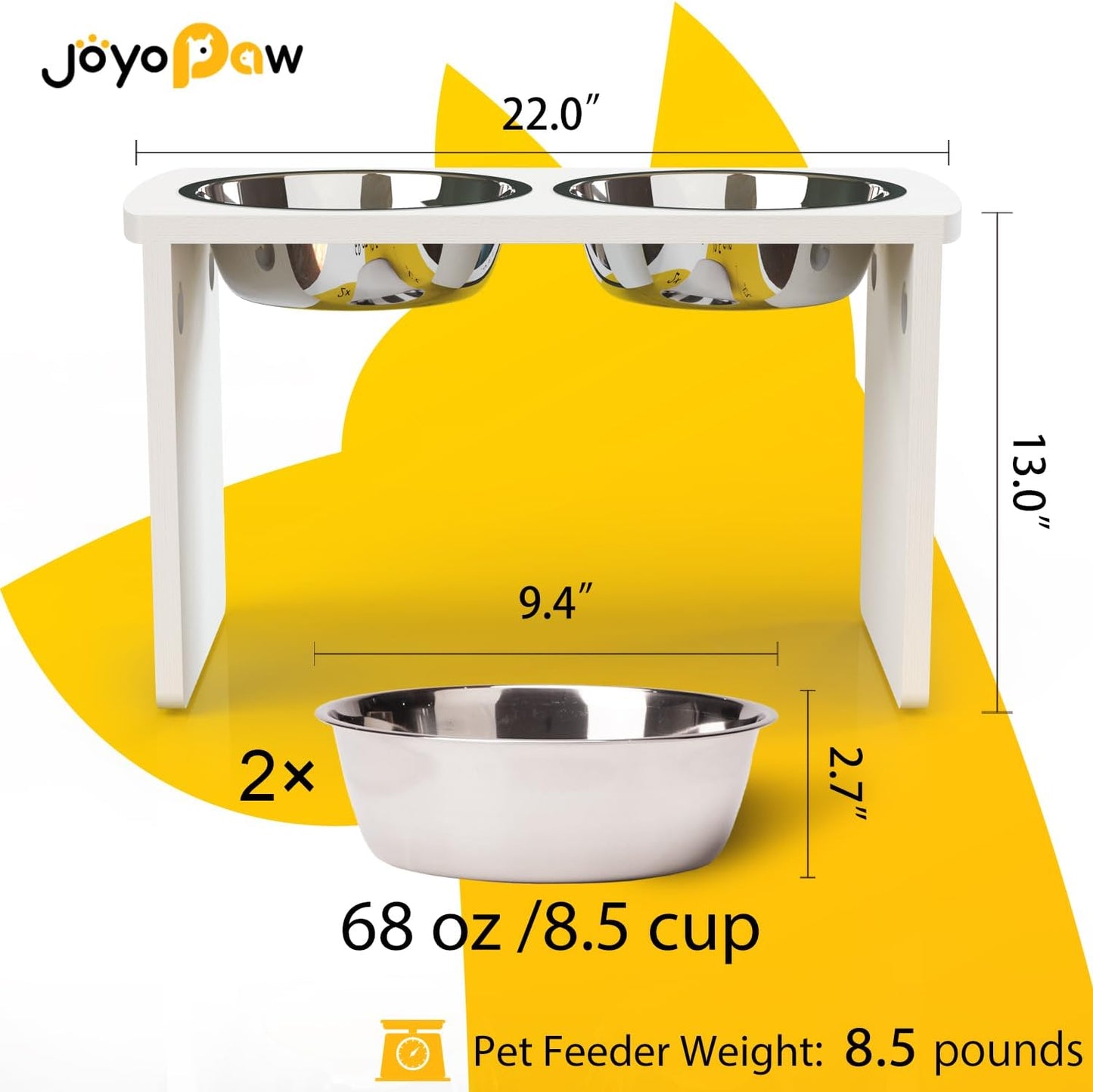 Elevated Dog Bowls, Bamboo Raised Dog Bowl for Medium Dogs, with 2 Stainless Steel Bowls (7'' Tall-40 oz Bowl)