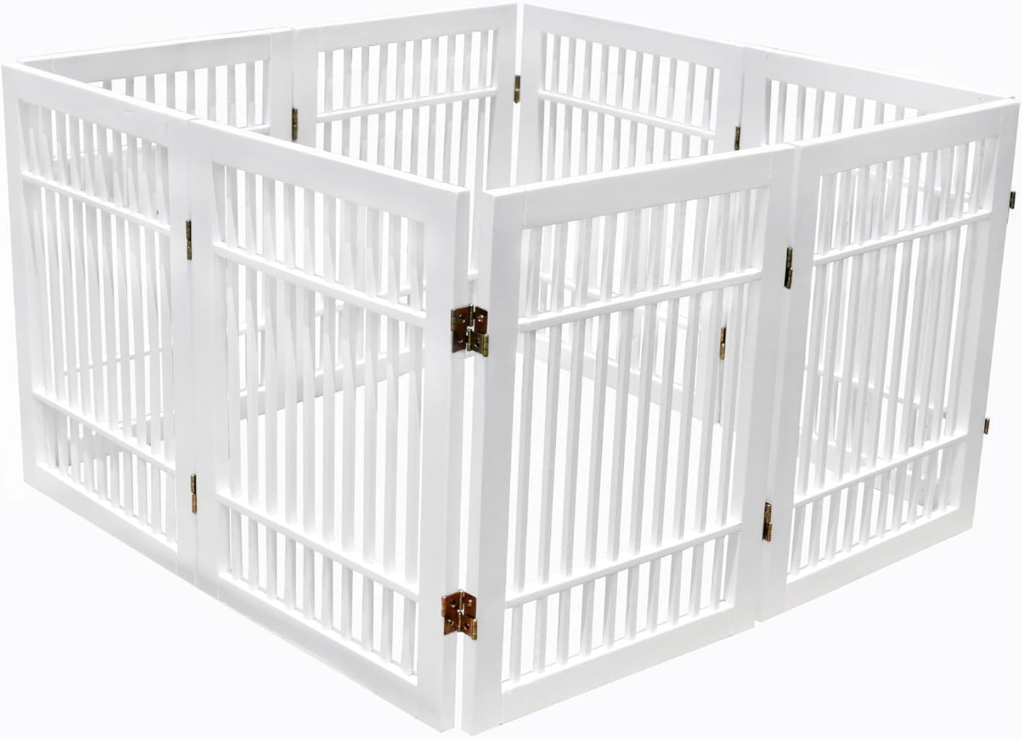 Urnporium Freestanding Wooden Dog Gate for Doorways – Foldable Acacia Wood Pet Gate, No Drill Portable Indoor/Outdoor Puppy Fence Barrier (White Pet Gate, 3 Panel 24" Tall)