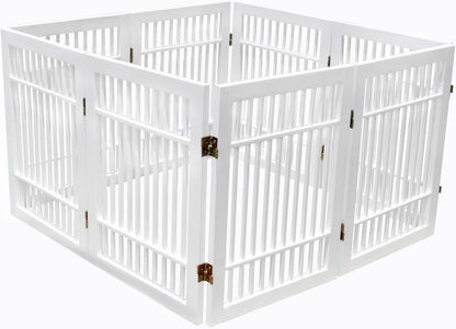 Urnporium Freestanding Wooden Dog Gate for Doorways – Foldable Acacia Wood Pet Gate, No Drill Portable Indoor/Outdoor Puppy Fence Barrier (White Pet Gate, 3 Panel 24" Tall)