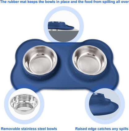 AsFrost Dog Food Bowls Stainless Steel & Water Dish with No-Spill and Non-Skid, Feeder Bowls with Dog Food Dish for Small Medium Large Size,Dogs,Cats,Puppy Pets, Black, 12oz
