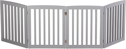 Freestanding Dog Door Indoor Folding Puppy Gate for Doorways Stairs 4-Panel Wood Pet Safe Barrier Fence for Hallways, Gray