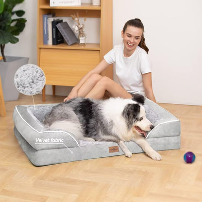 Comfort Expression Orthopedic Dog Bed for Extra Large Dogs 42x30 Inch, Waterproof Egg Crate Foam XL Pet Bed with Removable Bolsters, Dog Couch with Washable Cover & Non-Slip Bottom, Grey - Colors B