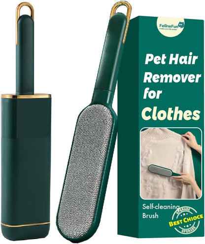 FelineFun Pet Hair Remover for Clothes, Reusable Lint Brush with Self-Cleaning Base for Dog & Cat Hair on Clothing, Bedding, Couch and Furniture