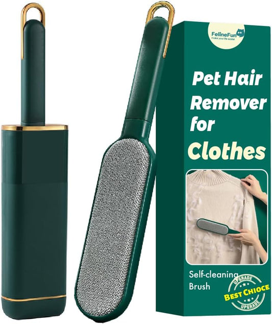 FelineFun Pet Hair Remover for Clothes, Reusable Lint Brush with Self-Cleaning Base for Dog & Cat Hair on Clothing, Bedding, Couch and Furniture