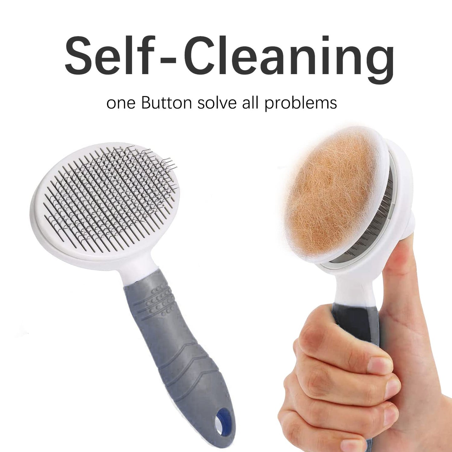 Self Cleaning Slicker Brush - Cat Brush Skin-Friendly Deshedding Grooming Massaging Tool for Long & Short Haired Pets, Cat Hair Brushes Easy Removes Undercoat for Dogs Cats Rabbits - UPGRADED, Blue