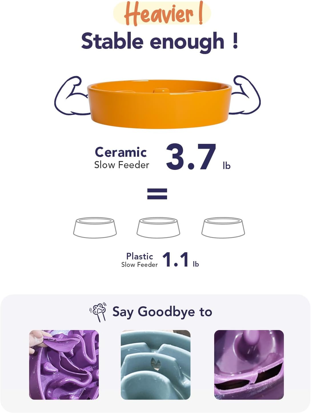 LE TAUCI Dog Bowls Slow Feeder Ceramic, 1.5 Cup Slow Feeding Bowl for Small and Medium Breed, Puzzle Dog Food Bowl for Fast Eater, Maze Purple