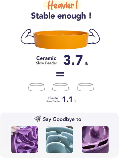 LE TAUCI Dog Bowls Slow Feeder Ceramic, 1.5 Cup Slow Feeding Bowl for Small and Medium Breed, Puzzle Dog Food Bowl for Fast Eater, Maze Purple