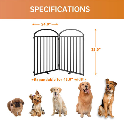 SNUOWU 4 Panels Full Matel Freestanding Dog Gates with Door, 96"Extra Wide 32"Tall Free Standing Dog Pet Gate for Indoor & Outdoor. Foldable Pet Fences for Doorways, House, Stairs, Porch, Deck, Yard