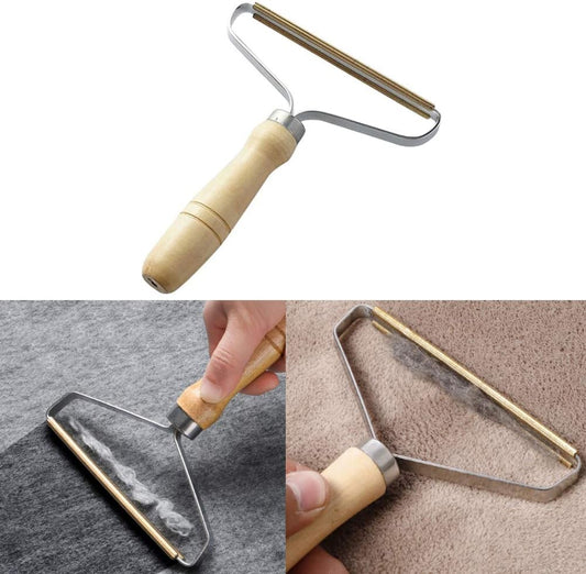 Carpet Pet Hair Remover, Portable Spark Lint Roller with Wooden Handle, Carpet Pile Brush with Double Sided Metal Scraper Suits Indoor Carpet, Pet Hair, Car Carpet,1 Pc