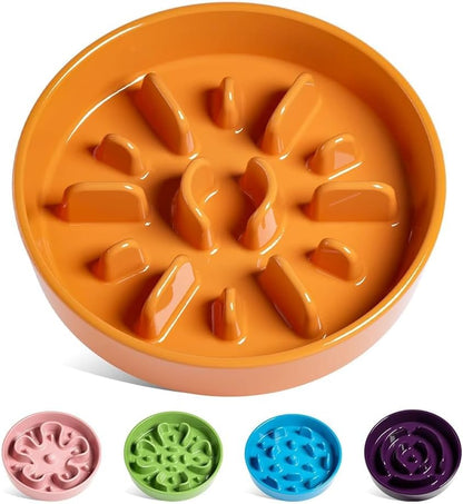 LE TAUCI Dog Bowls Slow Feeder Ceramic, 1.5 Cup Slow Feeding Bowl for Small and Medium Breed, Puzzle Dog Food Bowl for Fast Eater, Maze Purple