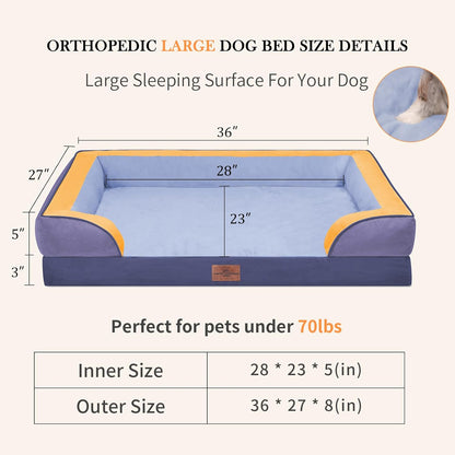 Comfort Expression Orthopedic Dog Bed for Extra Large Dogs 42x30 Inch, Waterproof Egg Crate Foam XL Pet Bed with Removable Bolsters, Dog Couch with Washable Cover & Non-Slip Bottom, Grey - Colors A