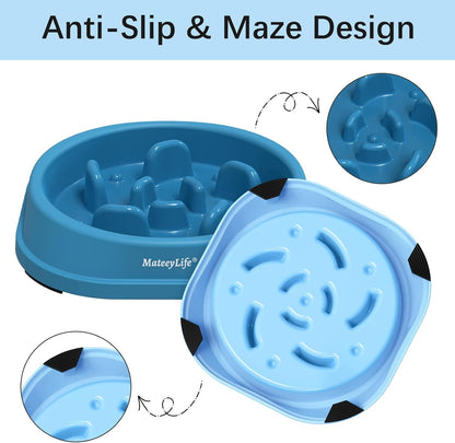 MateeyLife Slow Feeder Dog Bowls 2PCS, Anti-Choking Puzzle Dog Food Bowls, Anti-Slip Interactive Feeding Slow Down Eating, Bloat Stop Maze Dishes for Medium Breeds Pink&Purple