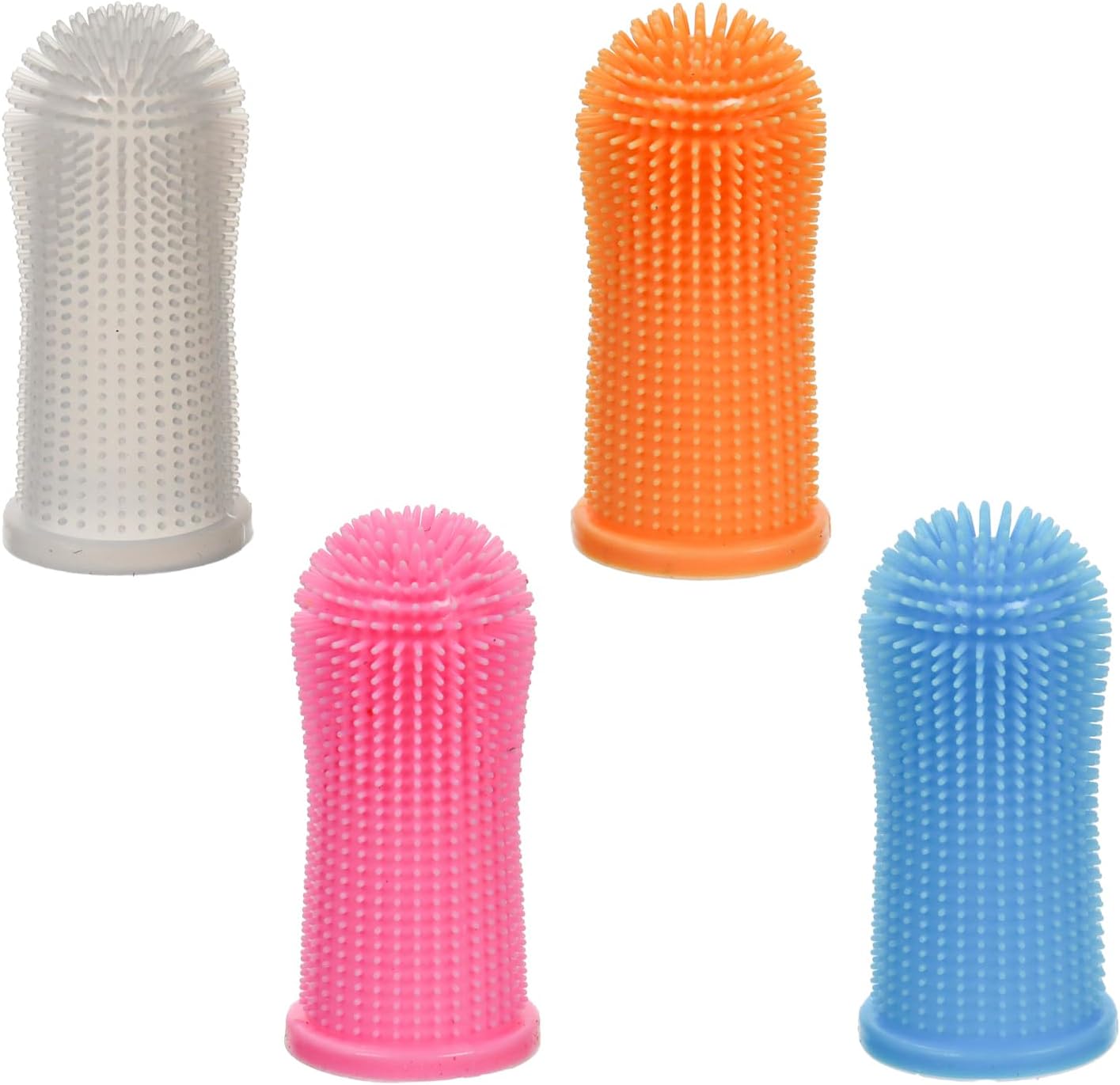 Patty Both Pet Dental Finger Toothbrush, Silicone Dog Teeth Cleaning Brushes, Multi-Color 4-Pack, 2 Inch Length