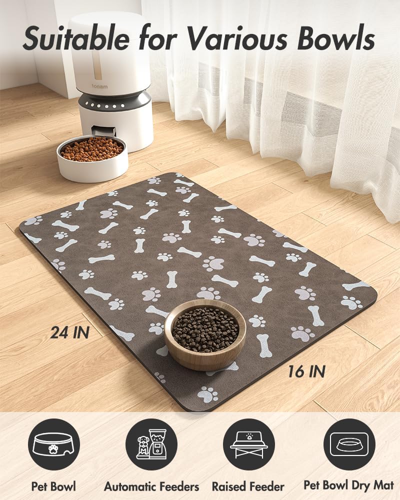 MontVoo Dog Food Mat-Pet Feeding Mat for Food and Water-No Stains Quick Dry Dispenser Cat Bowl Mat for Messy Drinkers(12"x19" Dark Grey)