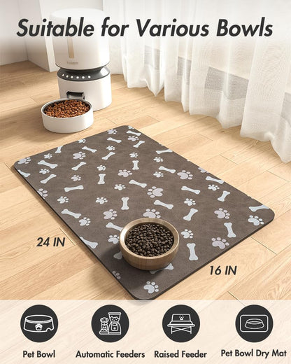 MontVoo Dog Food Mat-Pet Feeding Mat for Food and Water-No Stains Quick Dry Dispenser Cat Bowl Mat for Messy Drinkers(12"x19" Dark Grey)