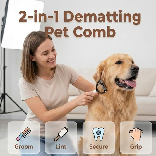 Pet Pro Grooming Tool for Dogs & Cats, Deshedding Dog Brush, Pet Grooming Brush with Undercoat Rake, Dematting Comb for Long Hair, Pet Grooming Tool for Thick Coats & Loose Fur (Brown)