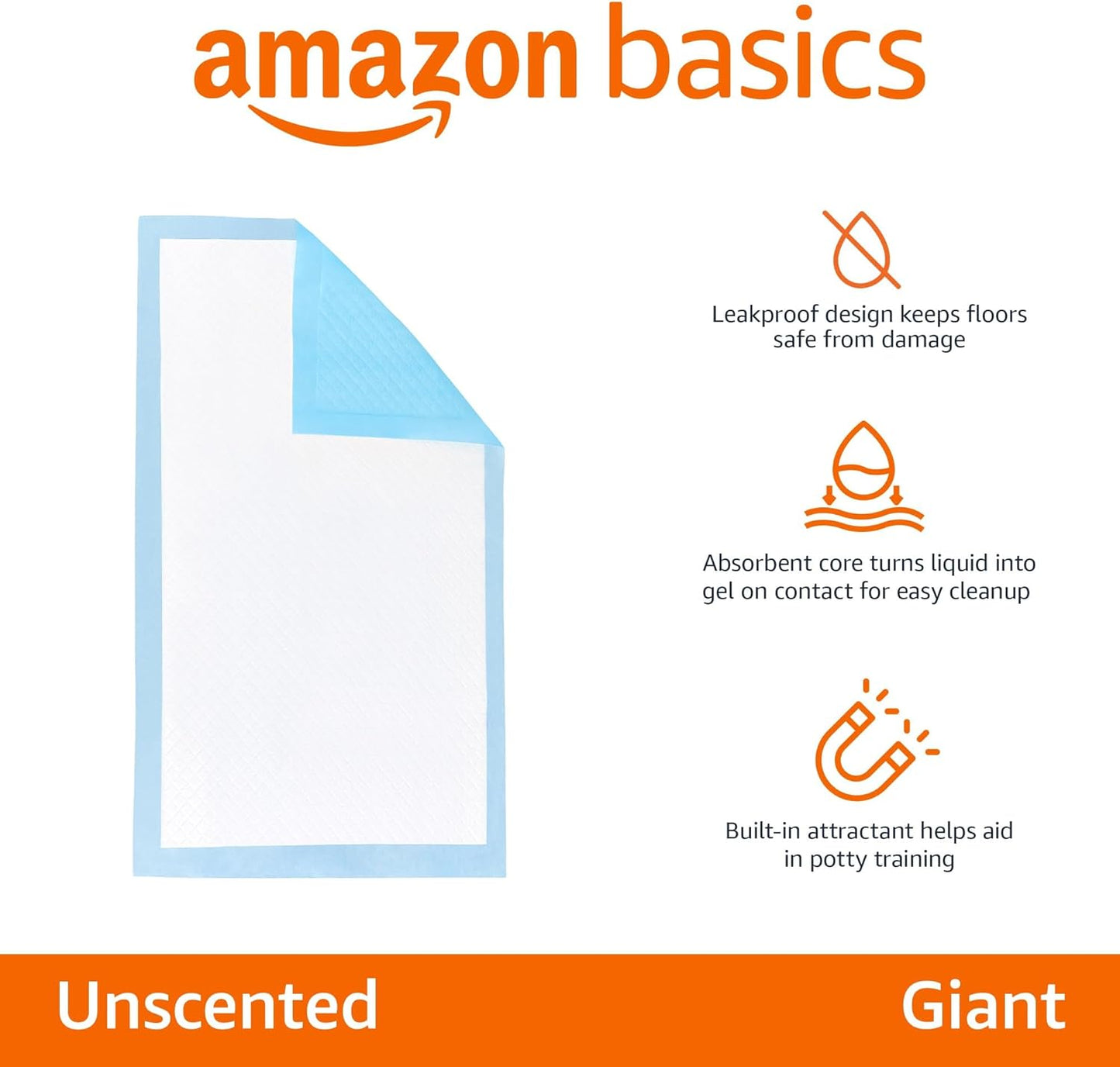 Amazon Basics Leak-Proof Dog and Puppy Potty Training Pee Pads with Quick-Dry 5-Layer Super Absorbent Design, Regular Size 22 x 22 inch, Blue & White, 100 Count