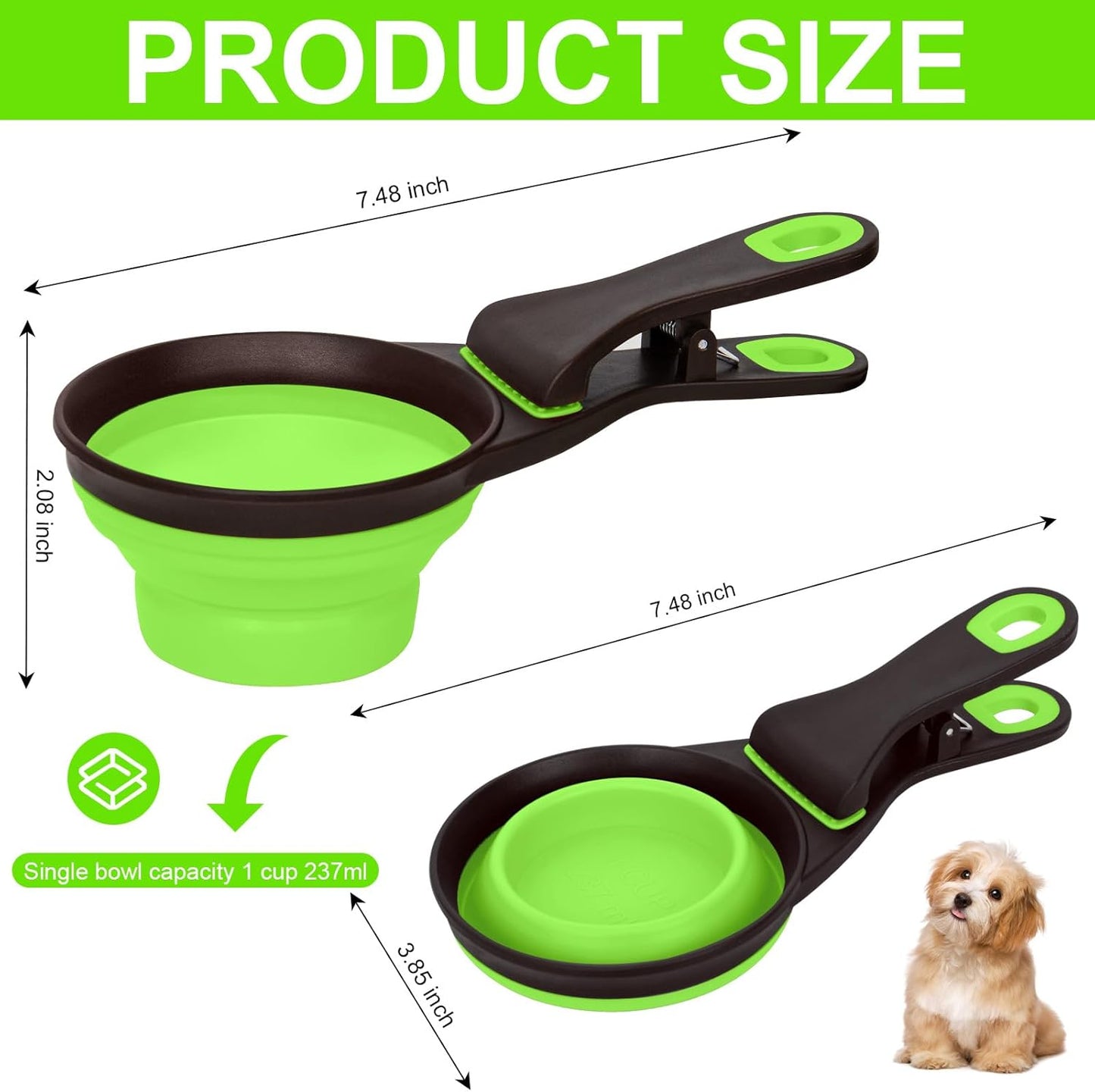 Collapsible Silicone Dog Food Scoop Foldable Pet Food Measuring Cup with Bag Clip 3 in 1 Multi-Function Silicone Dog Food Scooper (Rose Red, Medium)