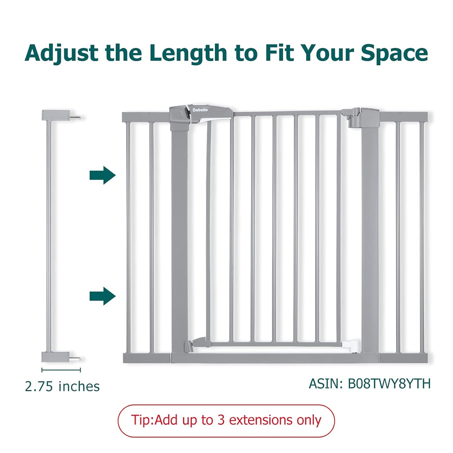 BABELIO Baby Metal Gate Extension with Wood Pattern, 5.5'' Extra Wide Pet Gate for Stairs & Doorways, Pressure Mounted Baby Gate Dog Gate, No Tools Required, 30'' Tall